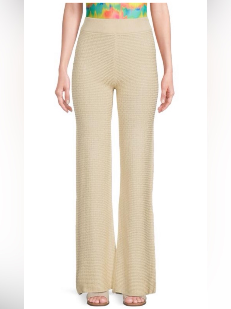 Nwt Peixoto Kira Knitted Pants High-Waist Wide-Leg Knit Pants In Cream L